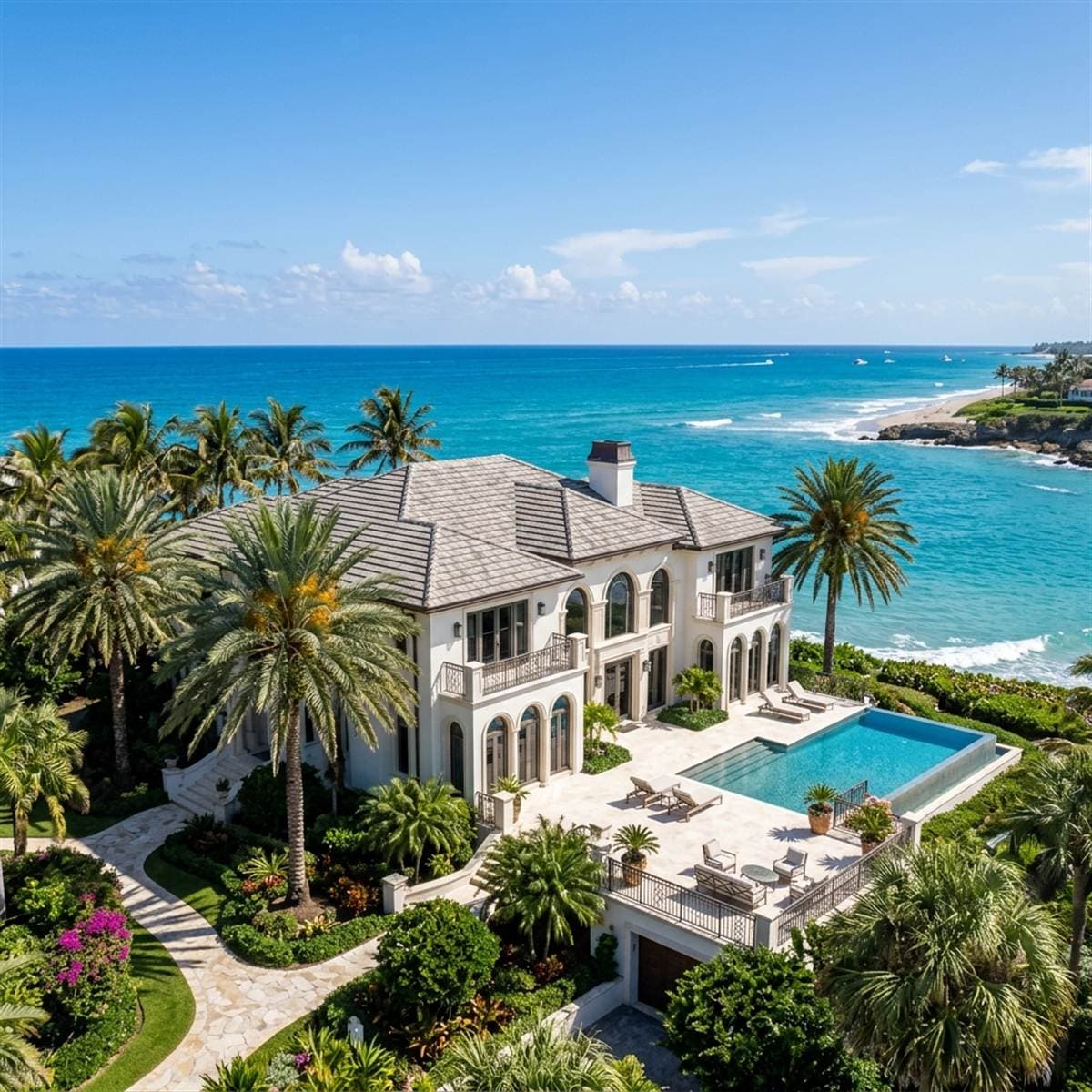 Pristine coastal luxury home in Palm Beach County featuring hurricane-rated concrete tile roofing