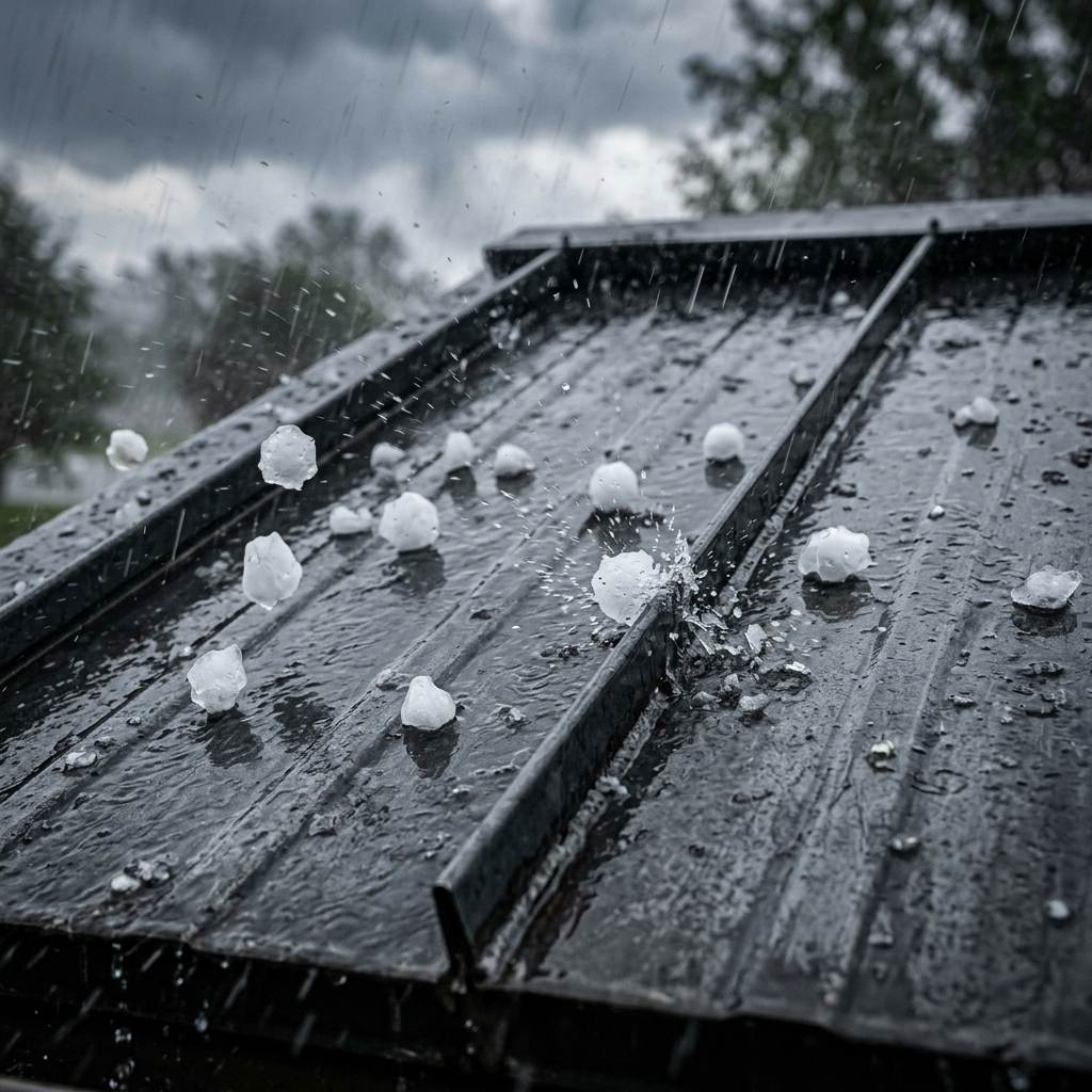 Class 4 impact-rated steel roofing panels withstanding simulated hail impact tests