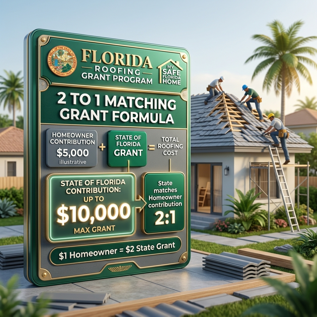 Illustration of the $10,000 hurricane mitigation grant calculator and matching breakdown