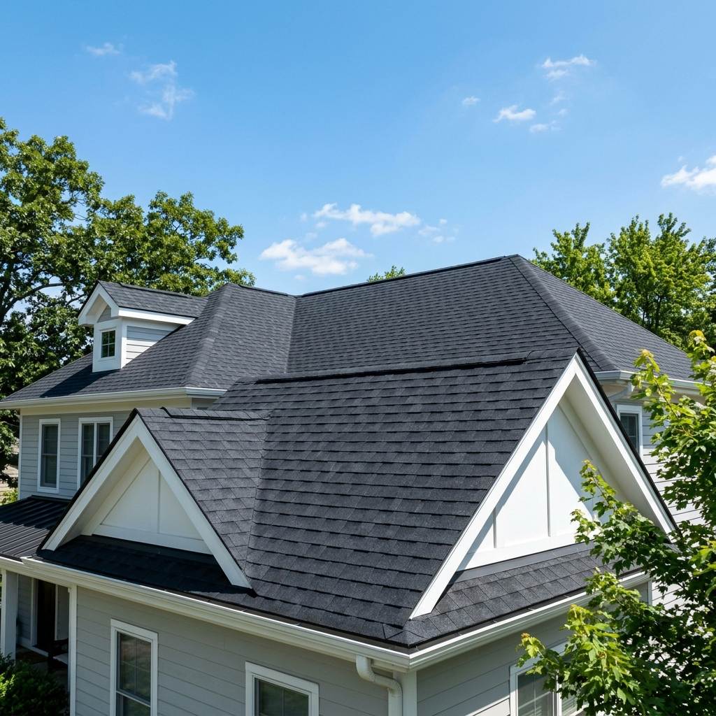 Cleaned asphalt shingle roof showing restoration of granule color and removal of mold stains
