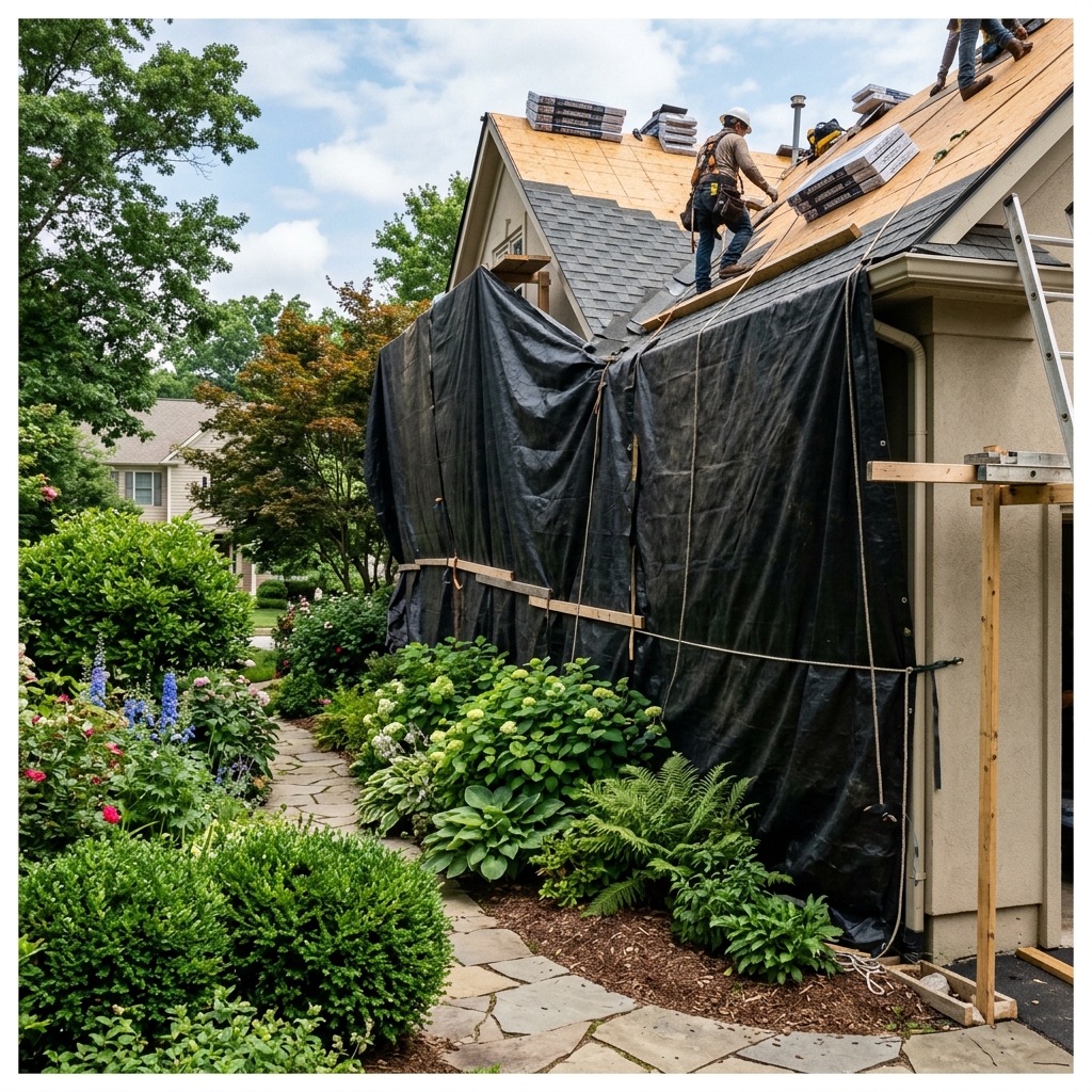 Tarps Protecting Bushes